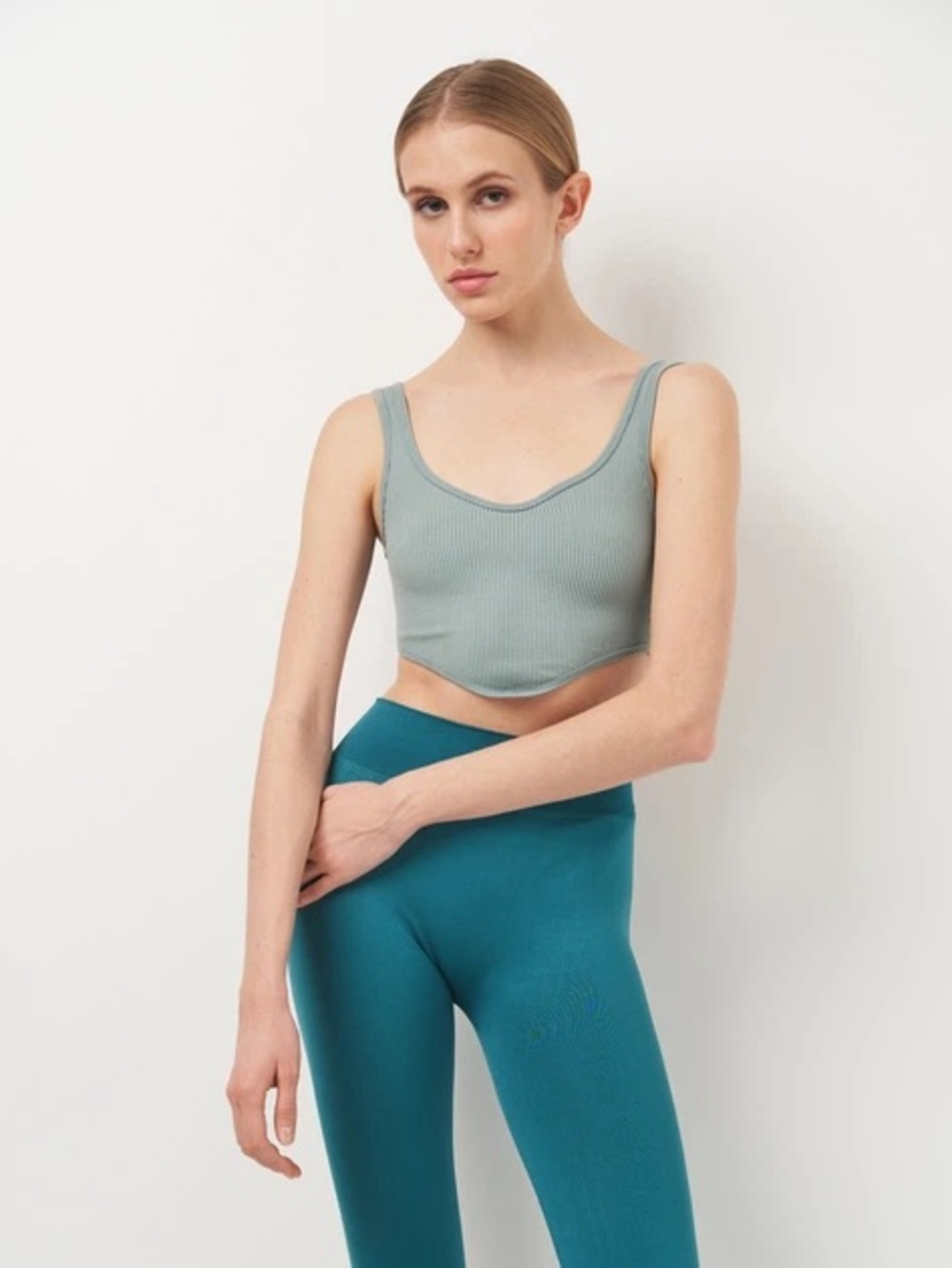 Zara Ribbed Scoop-Neck Crop Top in Sage Green